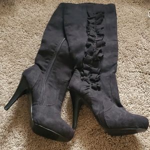 Long black suede boots